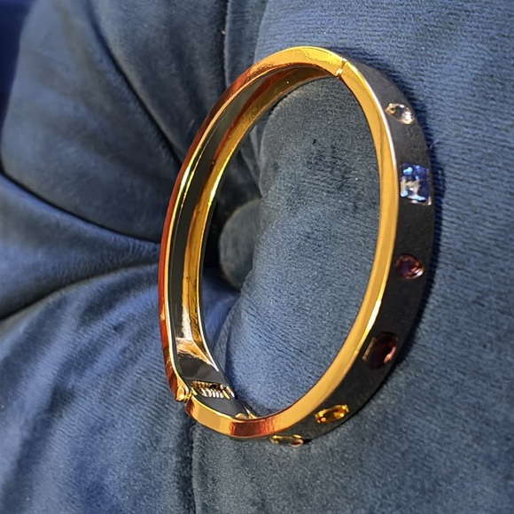 Enamel gold tone Multi set in stones embellished  hindge Bangle Bracelet - Picture 12 of 13